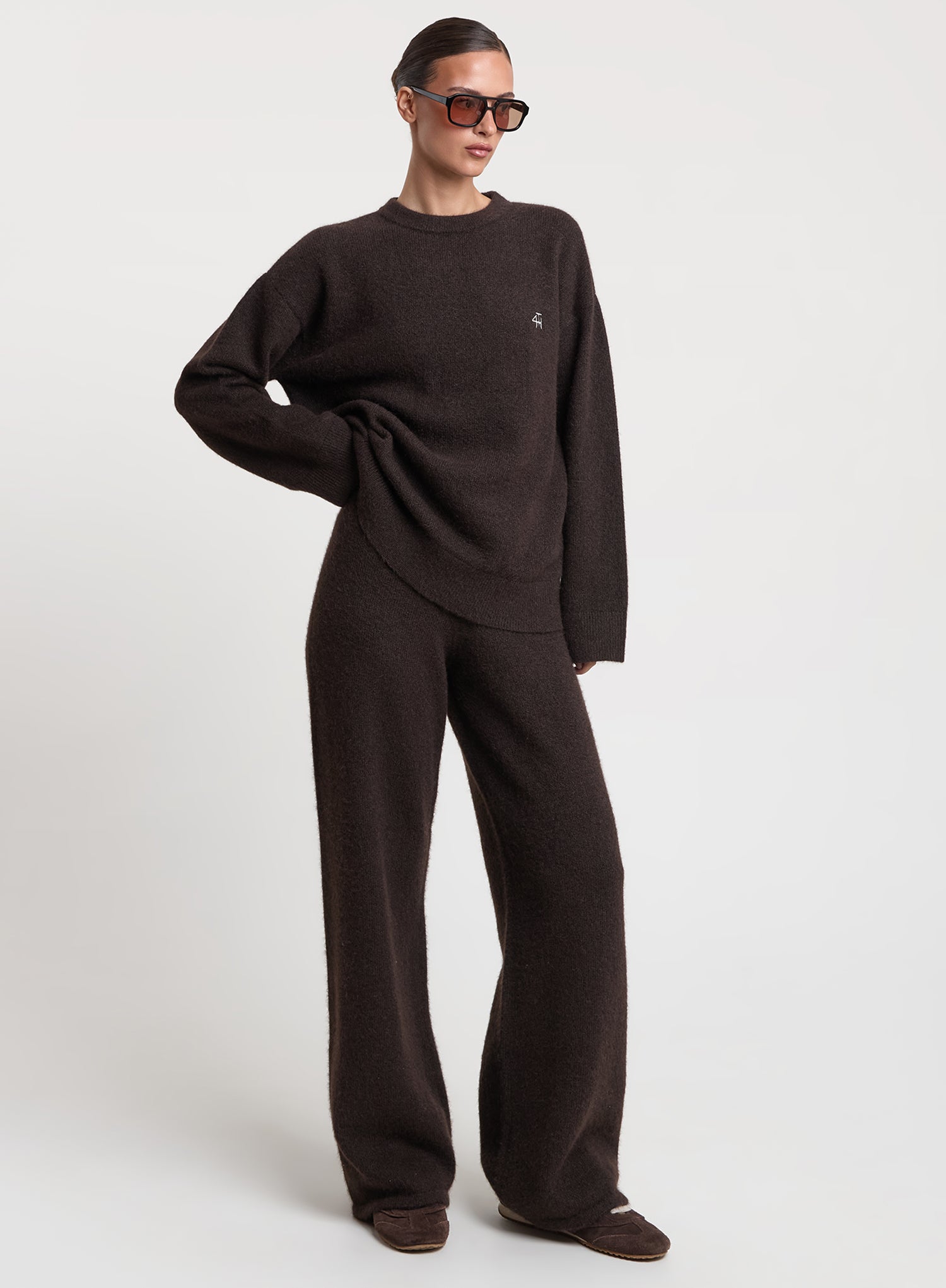 Chocolate Knitted Straight Leg Trousers